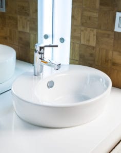 White basin in bathroom.